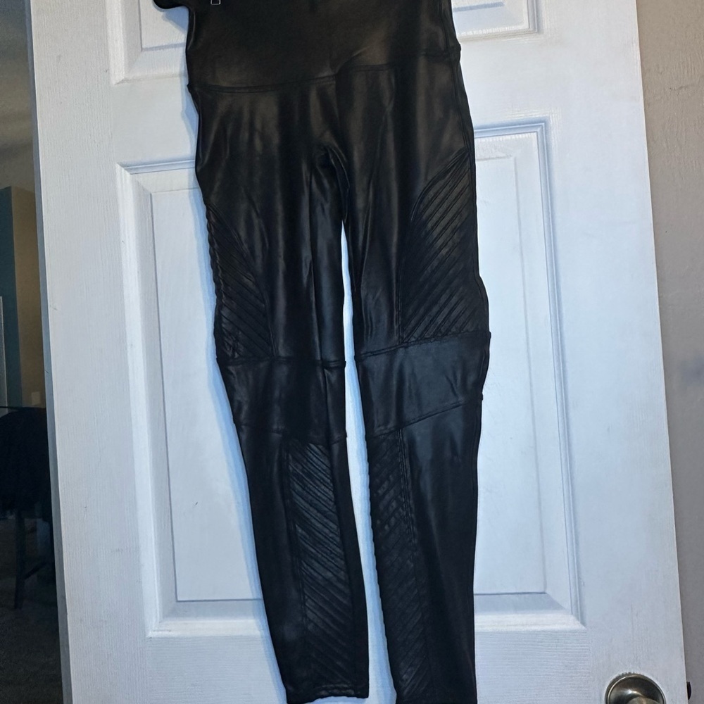 Spanx Faux Leather Moto Leggings Sculpting High Waist Black XL